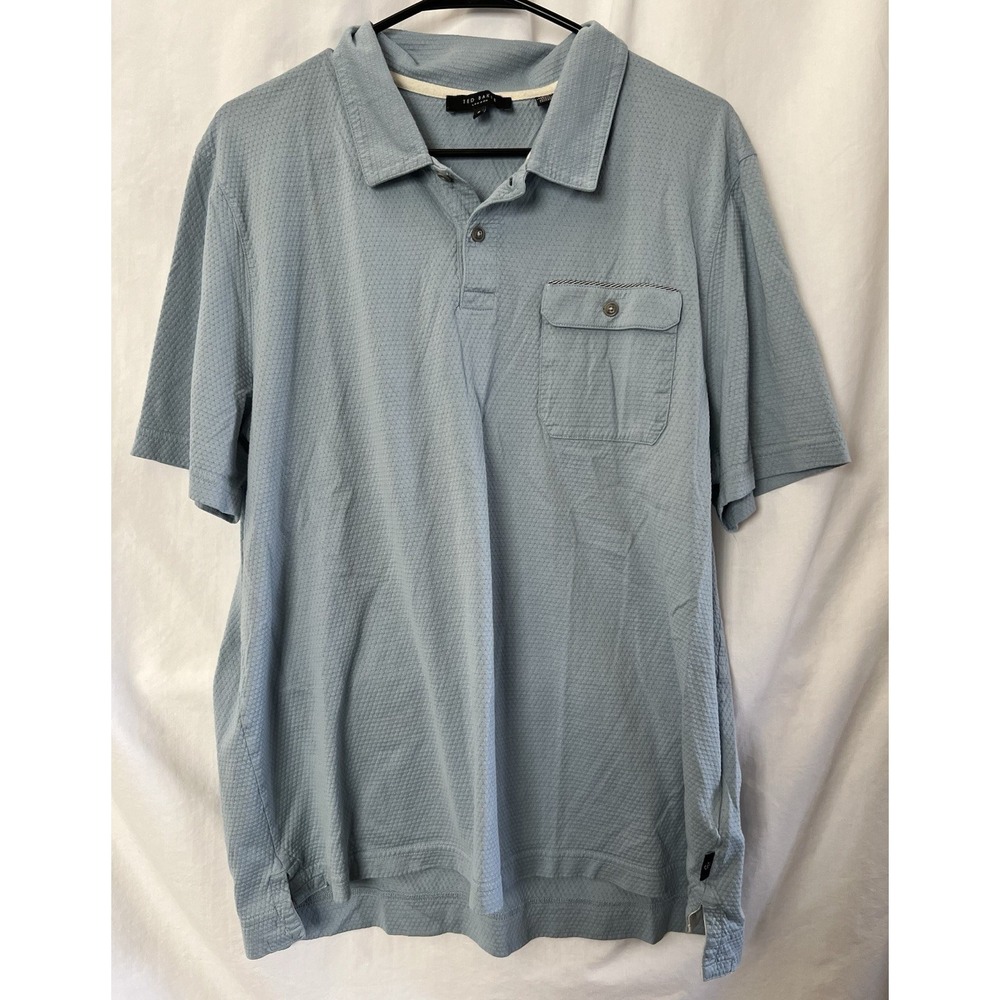 Ted Baker Shirt Mens Sz 6 Light Blue Textured Wave Polo Casual - Picture 1 of 6